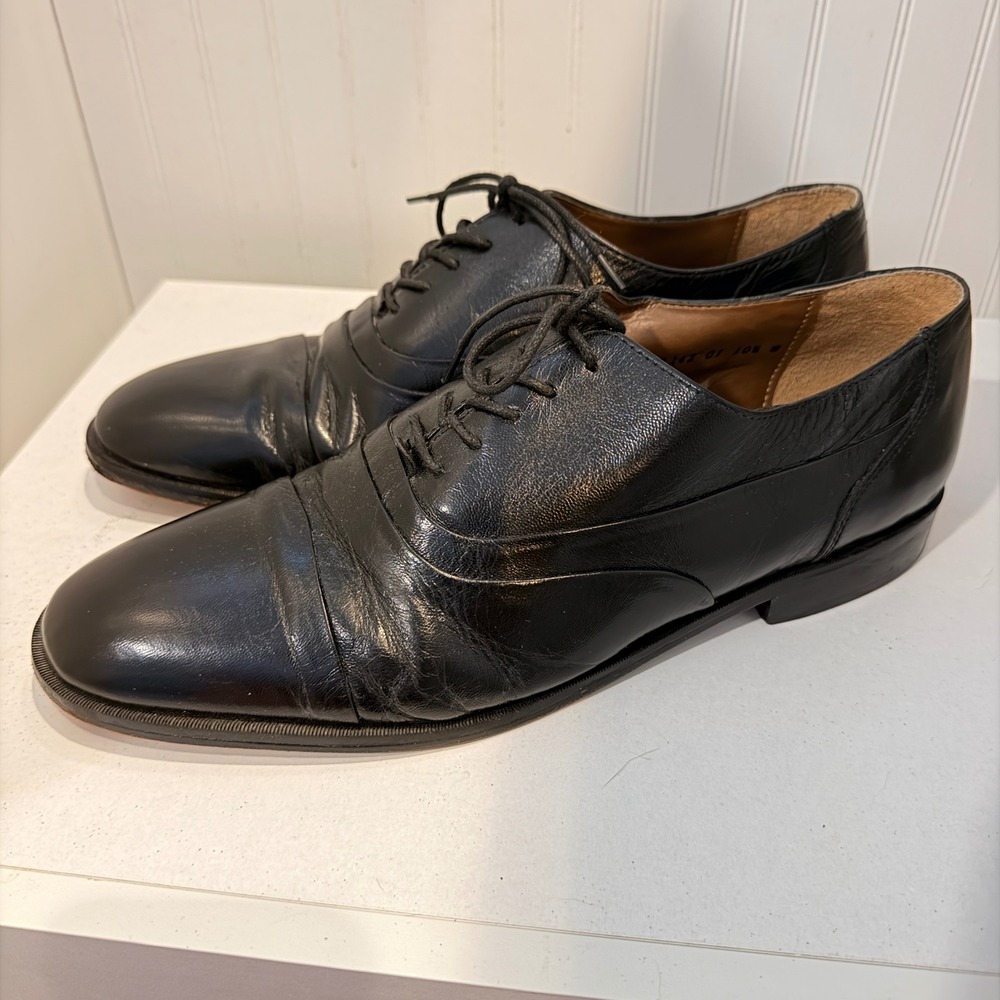 Stacy Adams Mens 10.5 Black Leather Cap Toe Oxford Dress Shoes Classic 23242-01